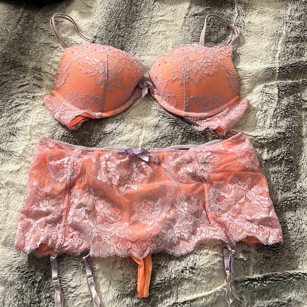 🍊 VICTORIA’s SECRET crystallized sorbet orange & lilac push-up set!! 36B / Med